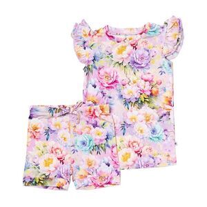 Bums & Roses Girls  Bloom Service Cap Sleeve Shirt & Short, Multicolor